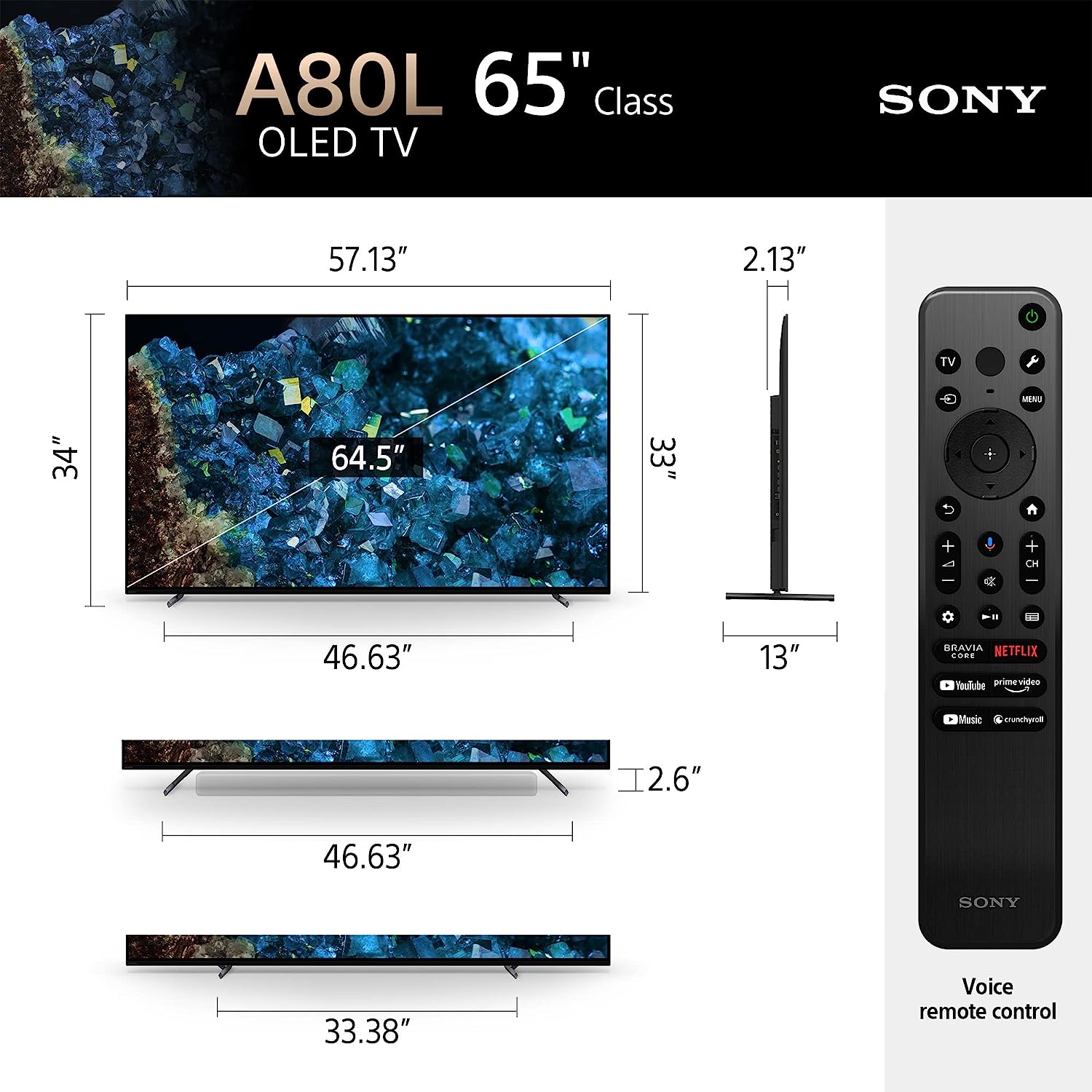 Sony 65 inch A80L BRAVIA XR OLED 4K Ultra HD HDR Smart Google TV with Dolby Vision/Atmos and Exclusive Features for Playstation 5 (XR65A80L) (Refurbished)