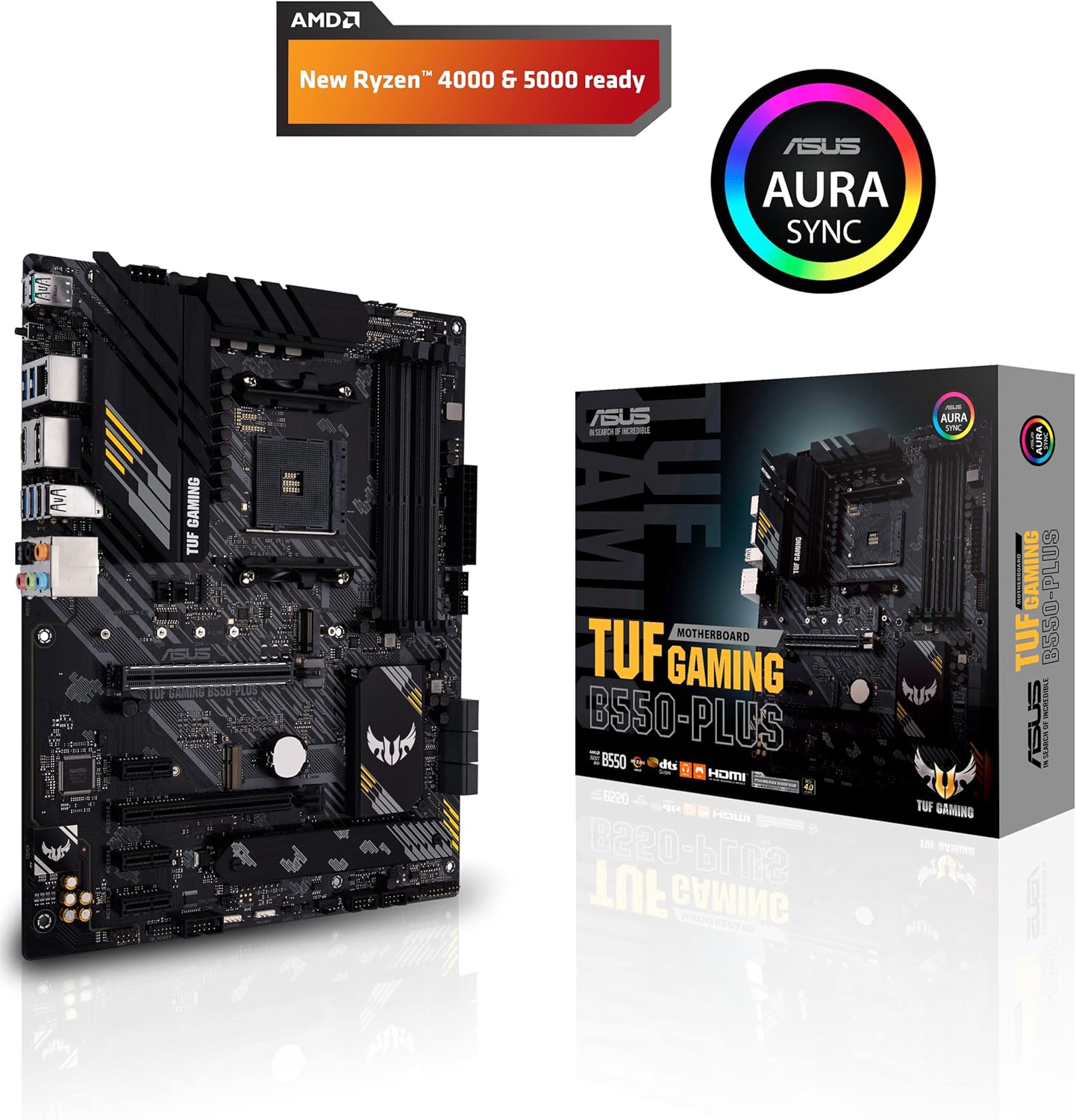ASUS TUF GAMING B550-PLUS AMD AM4 (3rd Gen RyzenTM) ATX gaming motherboard (PCIe 4.0, 2.5Gb LAN, HDMI 2.1, BIOS FlashBack, USB 3.2 Gen 2, Addressable Gen 2 RGB header and AURA Sync) (Certified Refurbished)
