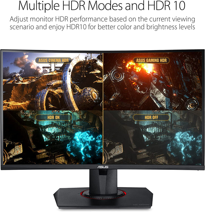 Asus TUF Gaming VG27WQ Curved Gaming Monitor – 27 inch QHD (2560x1440), 165Hz (above 144Hz), Extreme Low Motion Blur™, Adaptive-sync, Freesync™ Premium,1ms (MPRT), DisplayHDR™ 400 (Certified Refurbished)