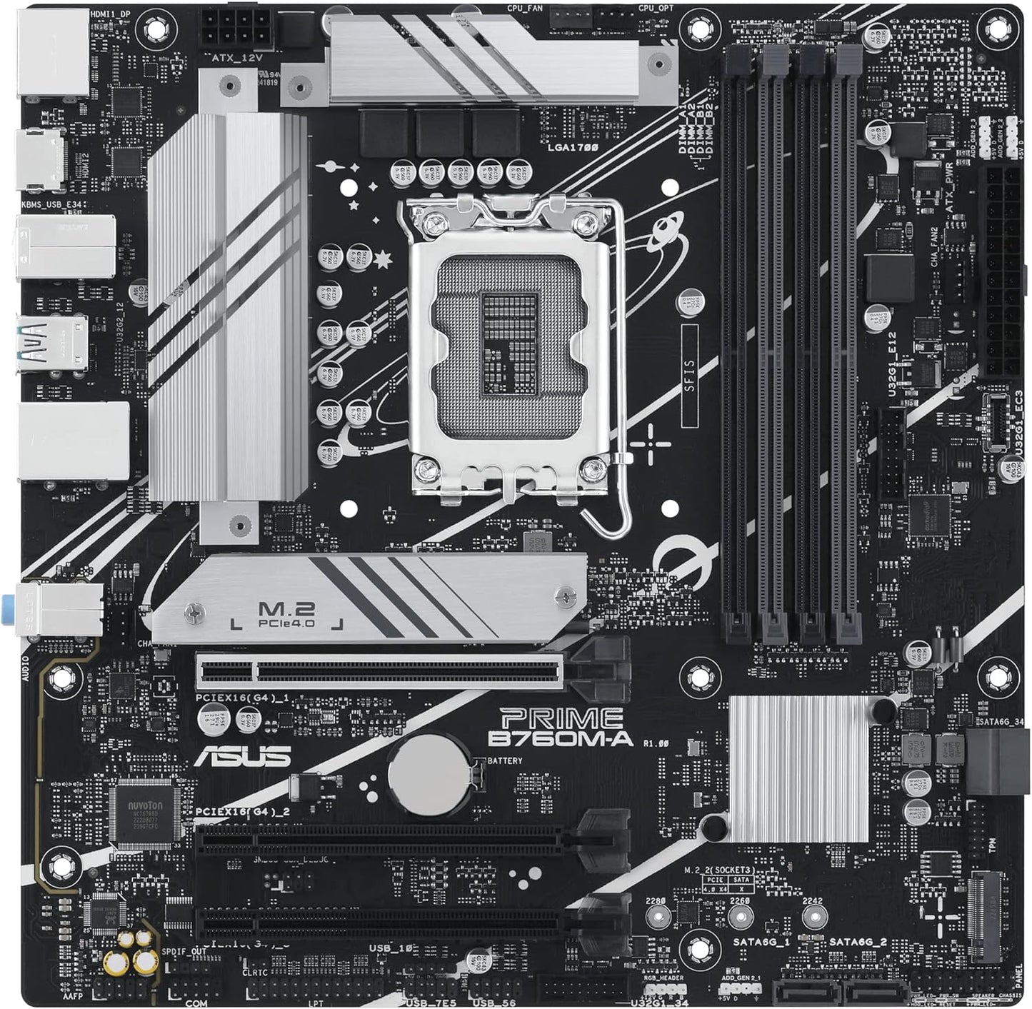 ASUS PRIME B760M-A Intel B760 (LGA 1700) mATX motherboard with PCIe 4.0, DDR5, two M.2 slots, Realtek 2.5Gb Ethernet, DisplPort, Dual HDMI, SATA 6 Gbps, rear USB 3.2 Gen 2, front USB 3.2 Gen 1 Type-C, Aura Sync (Certified Refurbished)
