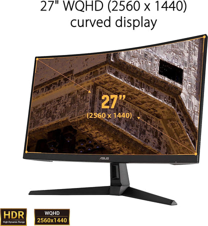 Asus TUF Gaming VG27WQ1B 27 inch Monitor | 2560 x 1440 | 165Hz, 144Hz | Extreme Low Motion Blur, HDR, Curved, FreeSync Premium | DisplayPort, HDMI | Speaker | (Certified Refurbished)