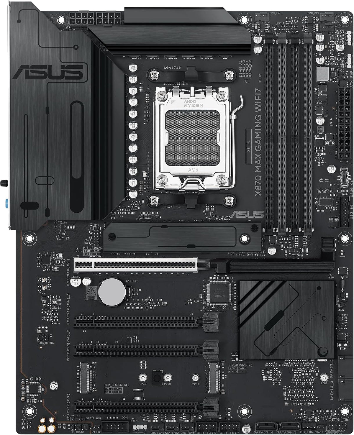 ASUS X870 MAX Gaming WIFI7 AMD AM5 ATX Motherboard, 12+2+1 80A DrMOS, DDR5, PCIe 5.0 x16 Q-Release, 3X M.2, Wi-Fi 7 Q-Antenna, 2.5Gb LAN, USB4 Type-C, USB-C 20Gbps, BIOS Flashback, Aura Sync (Certified Refurbished)
