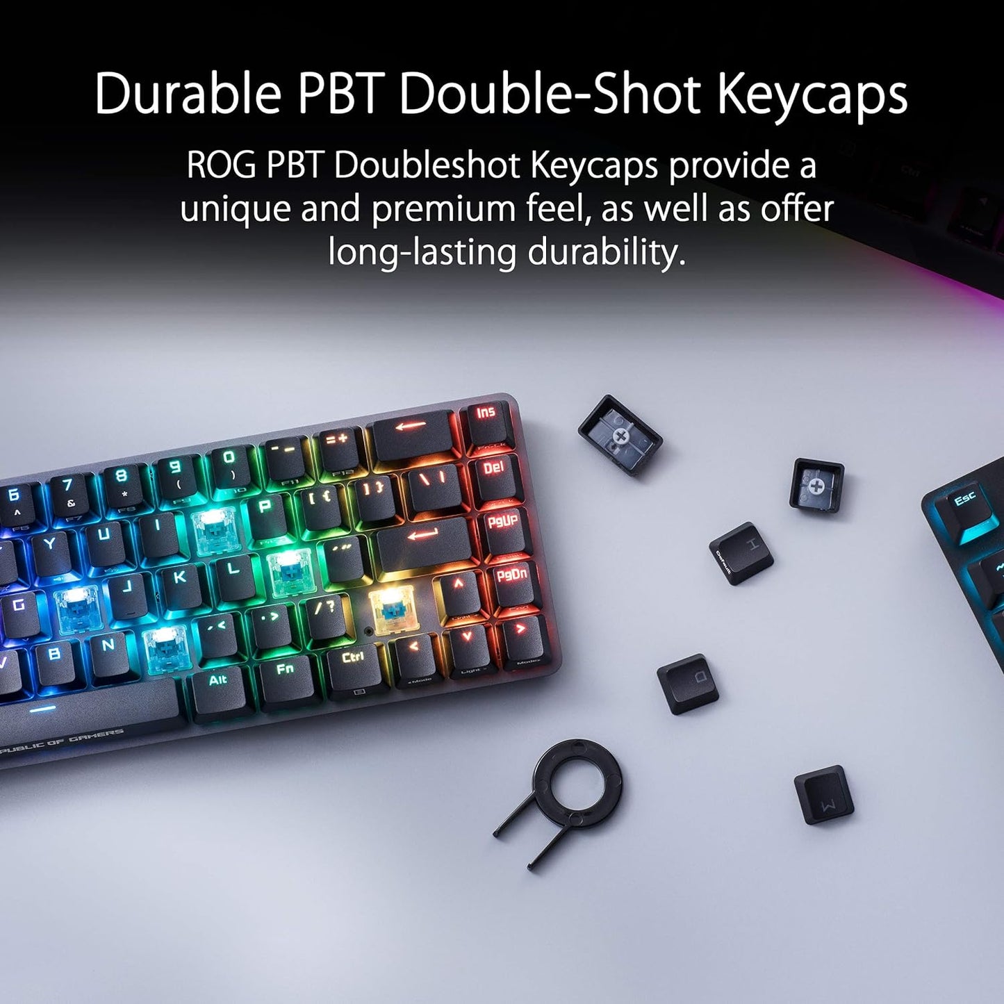 Asus ‎M601 ROG FALCHION Wireless 65% Mechanical Gaming Keyboard | 68 Keys, Aura Sync RGB, Extended Battery Life, Interactive Touch Panel, PBT Keycaps, Cherry MX Blue Switches, Keyboard Cover Case (Certified Refurbished)