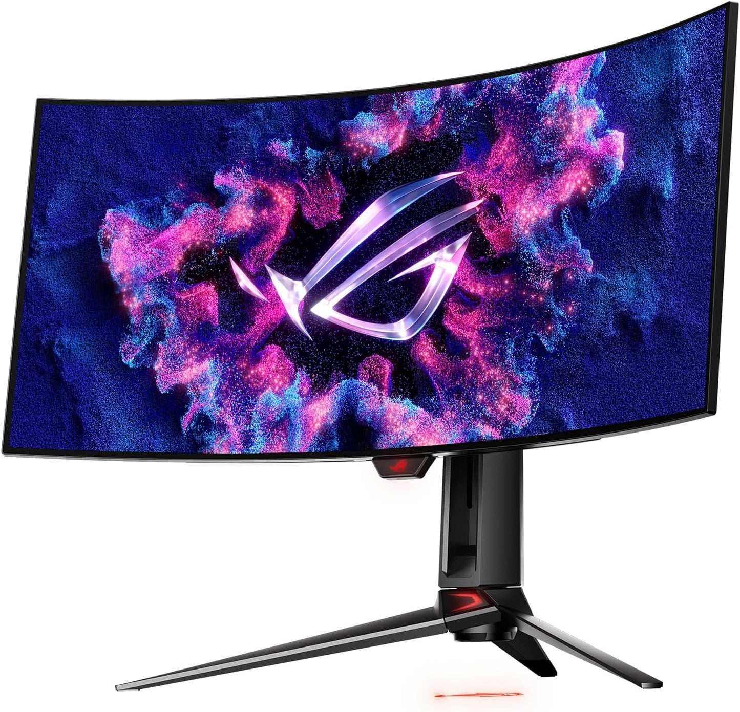 ASUS ROG Swift 34” OLED Ultrawide 800R Curved Gaming Monitor (PG34WCDM) – 21:9 (3440 x 1440), 240Hz, 0.03ms, G-SYNC Compatible, Custom Heatsink, Uniform Brightness, Smart KVM, USB-C 90W PD, 1300nits (Certified Refurbished)