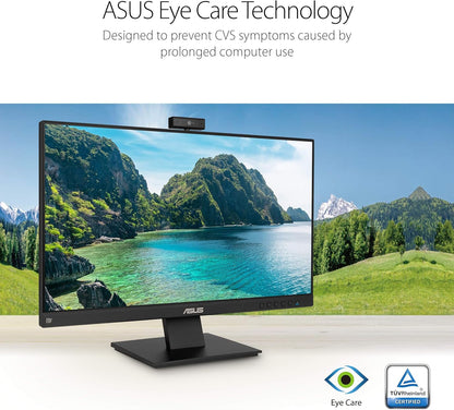 ASUS BE24EQK 23.8” Business Monitor with Webcam, 1080P Full HD IPS, Eye Care, DisplayPort HDMI, Frameless, Built-in Adjustable 2MP Webcam, Mic Array, Stereo Speaker, Video Conference (Certified Refurbished)