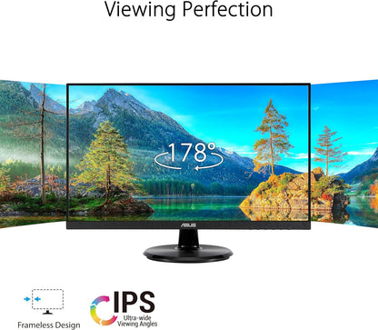 ASUS 27” 1080P Eye Care Monitor (VA27DQF) - IPS, Full HD, Frameless, 100Hz, 1ms, Adaptive-Sync, for Working and Gaming, Low Blue Light, Flicker Free, HDMI, DisplayPort (Certified Refurbished)