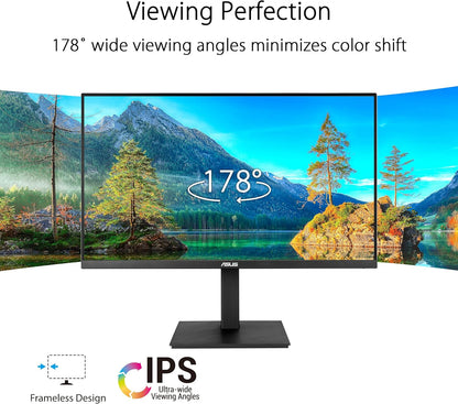ASUS 27” 4K Business Monitor (VA27UQSB) - UHD (3840 x 2160), IPS, Frameless, HDR10, DisplayPort, Dual HDMI, Speakers, Eye Care, Ergonomic, pivot, swivel, height adjustable, DisplayWidget (Certified Refurbished)