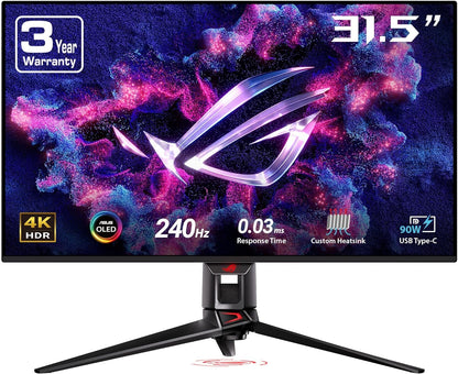 ASUS ROG Swift 32” 4K OLED Gaming Monitor (PG32UCDM) - UHD (3840 x 2160), QD-OLED, 240Hz, 0.03ms, G-SYNC Compatible, Custom Heatsink, Graphene film, 99% DCI-P3, True 10-bit, 90W USB-C (Certified Refurbished)