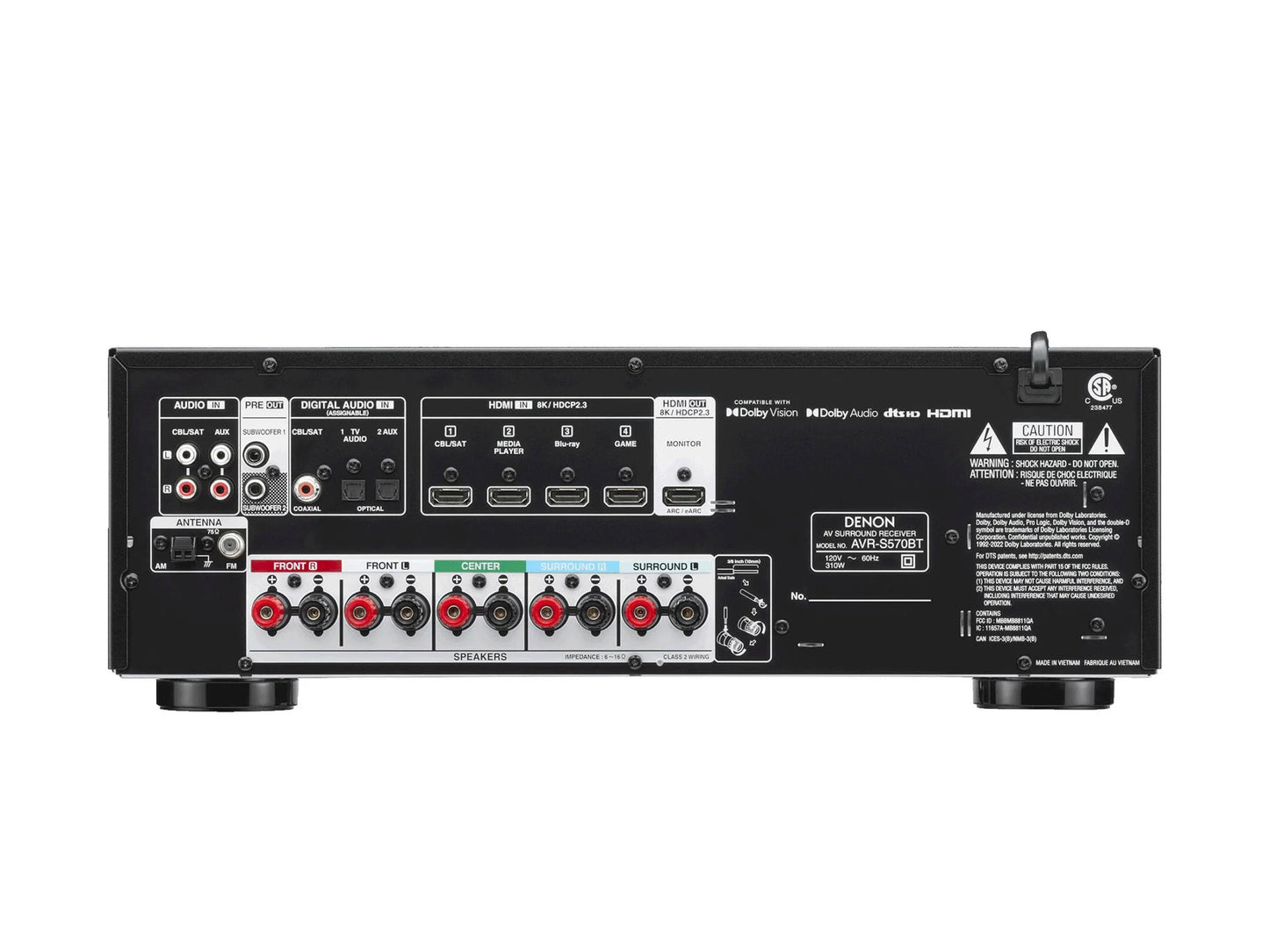 Denon AVR-S570BT 5.2 Ch. 70W 8K AV Receiver with Dolby Atmos (Refurbished)