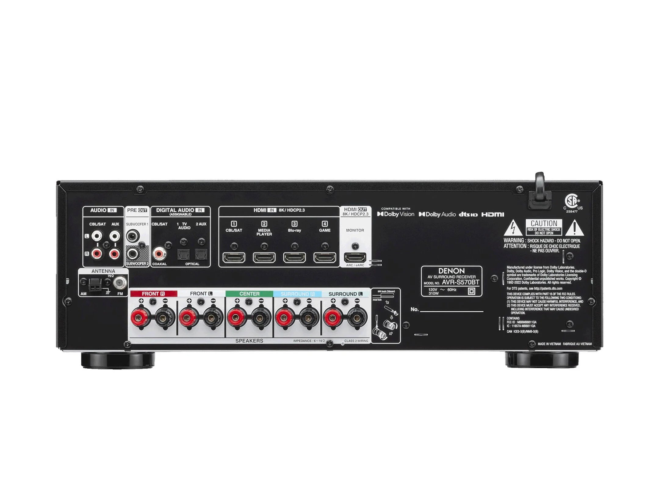 Denon AVR-S570BT 5.2 Ch. 70W 8K AV Receiver with Dolby Atmos (Refurbished)