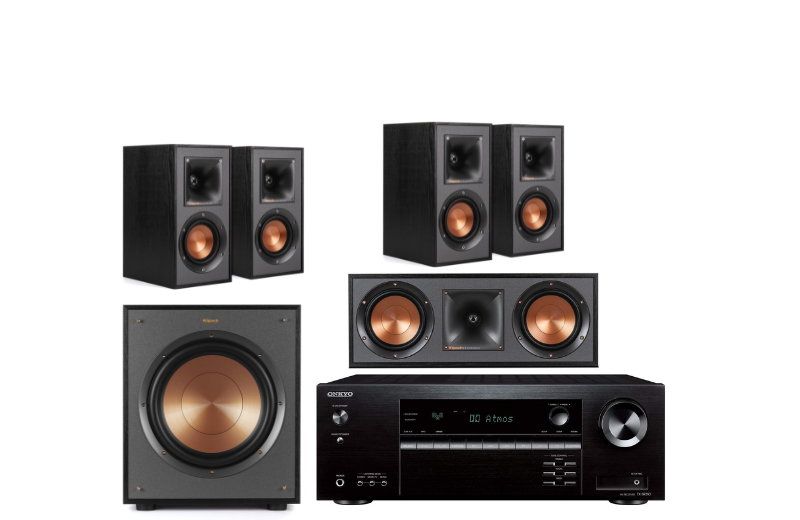 Onkyo TX-SR393 5.1 Channel Receiver + Klipsch Speakers Home Theater Bundle (Certified Refurbished)
