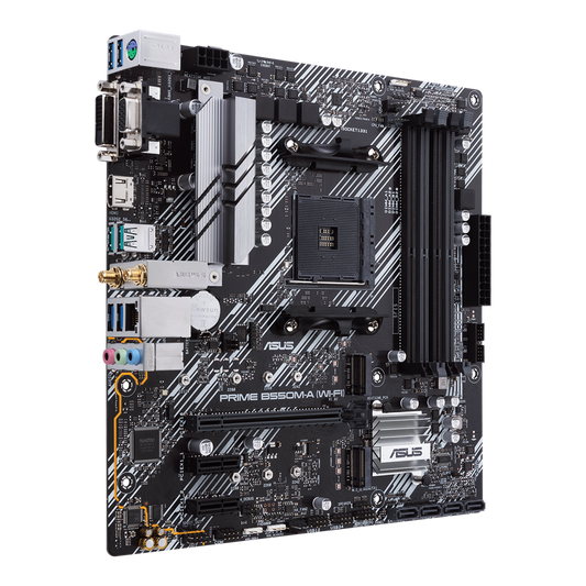 ASUS Prime B550M-A WiFi AMD (Ryzen AM4) micro ATX Motherboard with dual M.2, PCIe 4.0, Intel® WiFi 6, 1 Gb Ethernet, HDMI/D-Sub/DVI, SATA 6 Gbps, USB 3.2 Gen 2 Type-A, and Aura Sync RGB headers support (Certified Refurbished)