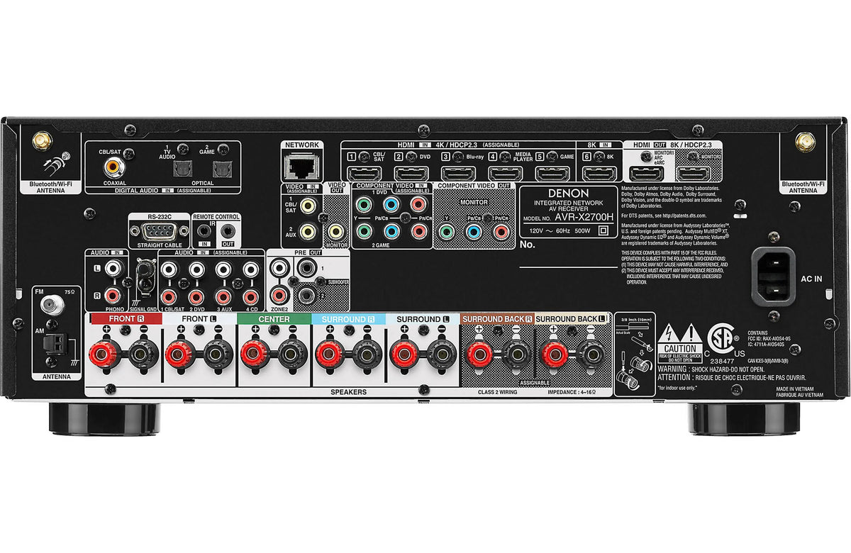 Denon AVR-X2700H 7.2-channel home theatre receiver with Wi-Fi, Bluetooth, Apple AirPlay 2, and Amazon Alexa compatibility (Refurbished)