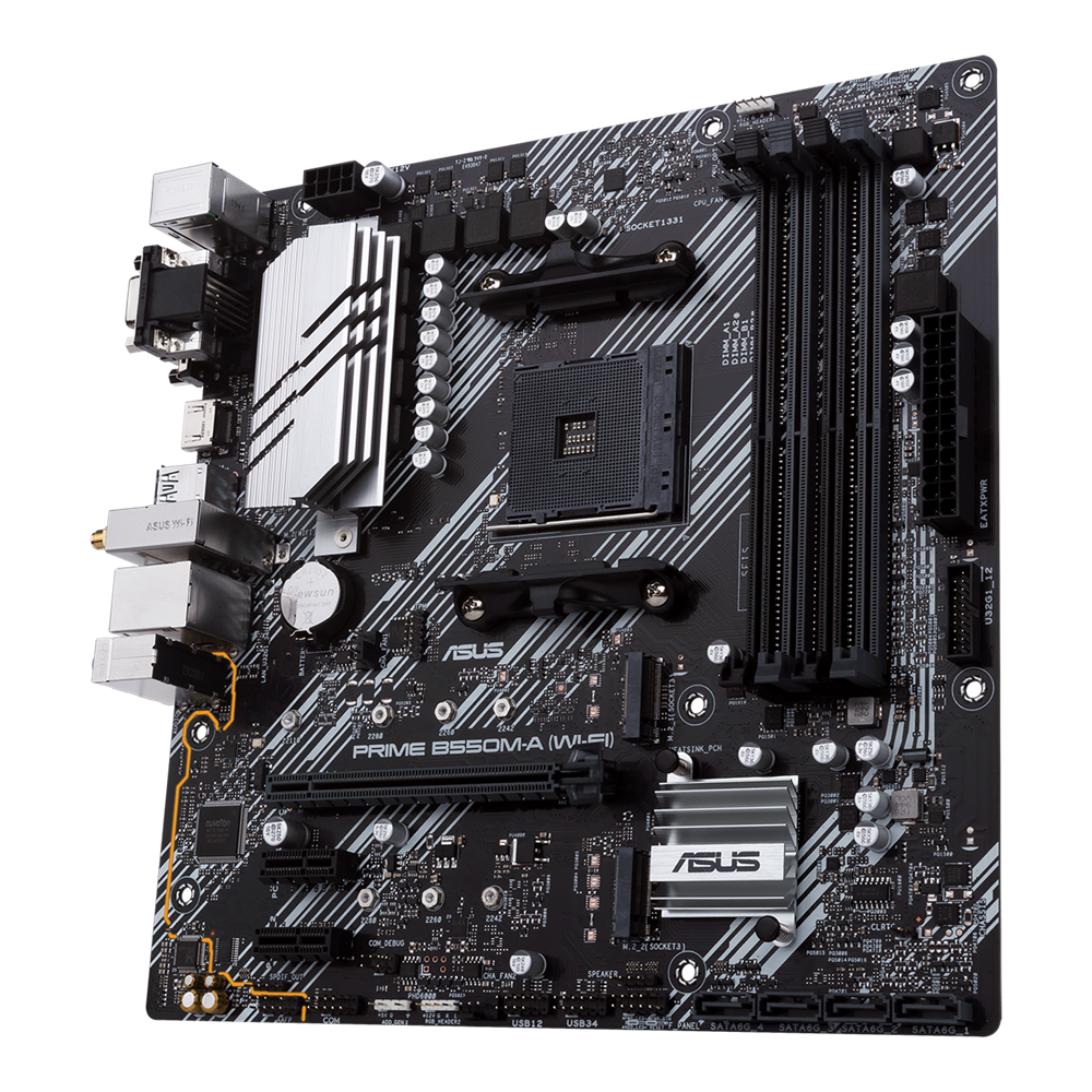SUS Prime B550M-A WiFi AMD (Ryzen AM4) micro ATX Motherboard with dual M.2, PCIe 4.0, Intel® WiFi 6, 1 Gb Ethernet, HDMI/D-Sub/DVI, SATA 6 Gbps, USB 3.2 Gen 2 Type-A, and Aura Sync RGB headers support (Certified Refurbished)