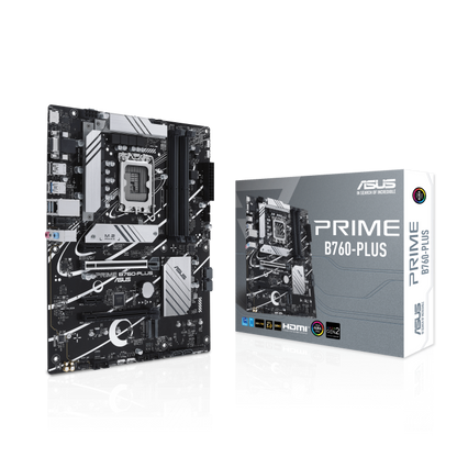 ASUS Prime B760-PLUS, an Intel B760 LGA 1700 ATX Motherboard (PCIe 5.0, three PCIe 4.0 M.2 slots, DDR5, Realtek 2.5Gb Ethernet, DisplayPort, VGA, HDMI, SATA 6 Gbps, USB 3.2 Gen 2x2 Type-C, Thunderbolt (USB4) support, Aura Sync (Certified Refurbished)