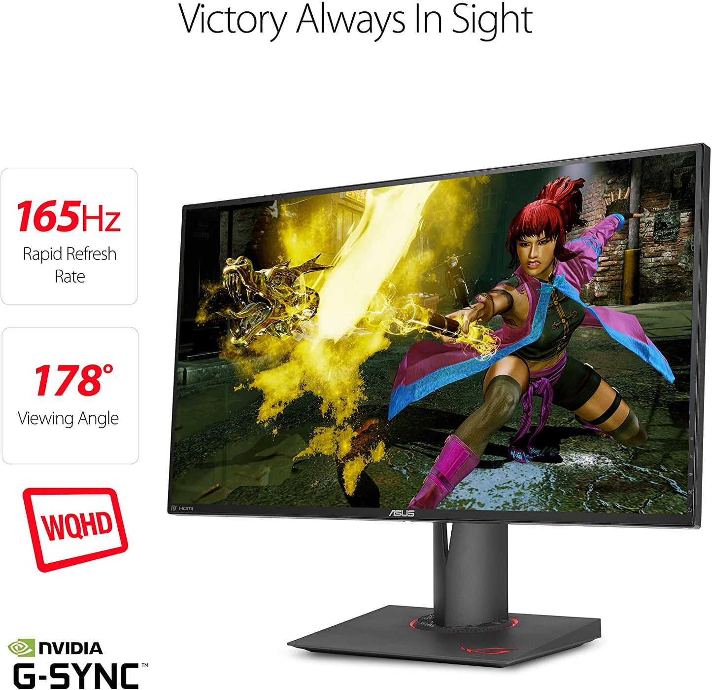 ASUS ROG Swift PG279QZ 27" WQHD G-SYNC Gaming Monitor 165Hz 1440p IPS with Eye Care DisplayPort HDMI USB (Certified Refurbished)