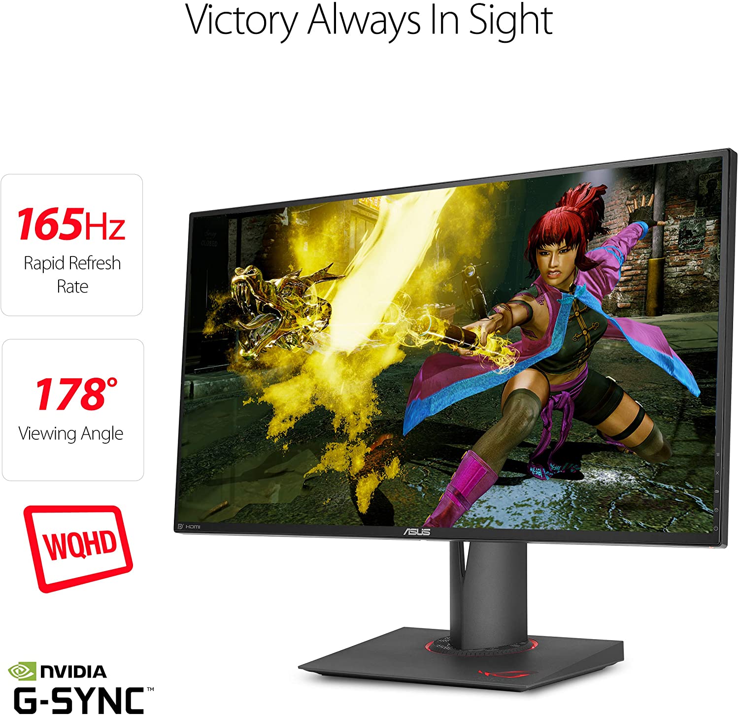 ASUS ROG Swift PG279QZ 27" WQHD G-SYNC Gaming Monitor 165Hz 1440p IPS with Eye Care DisplayPort HDMI USB (Certified Refurbished)