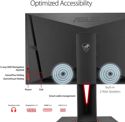 ASUS ROG Swift PG279QZ 27" WQHD G-SYNC Gaming Monitor 165Hz 1440p IPS with Eye Care DisplayPort HDMI USB (Certified Refurbished)