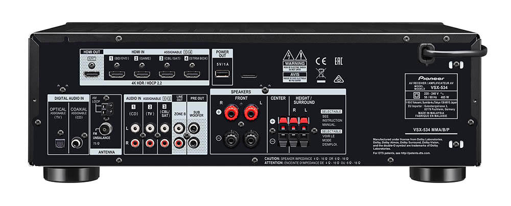 Pioneer VSX-534 5.2 Channel 4K Atmos DTS:X Bluetooth 750W A/V Receiver (Certified Refurbished)
